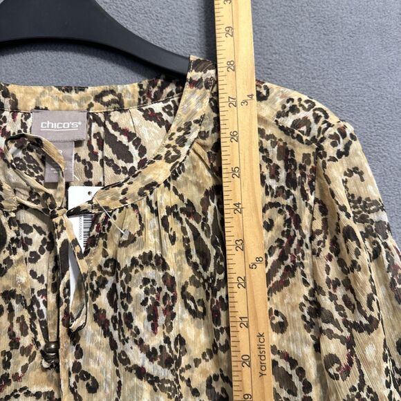 NWT Chico's Paisley Leopard Blouse Popover Top Size 2 (L) Brown Office Career - Picture 7 of 10